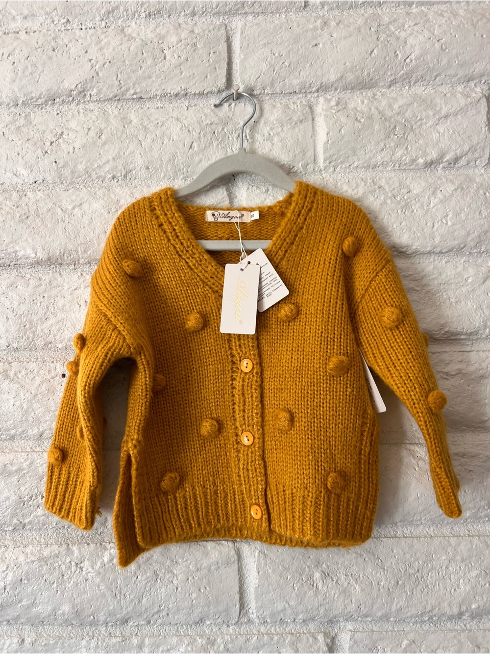 Mustard Yellow Pom-Pom Knit Cardigan